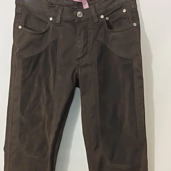 EUC JECKERSON Jeans Brown Iconic patches leg Denim Women Size 26 Bootcut - Picture 3 of 12